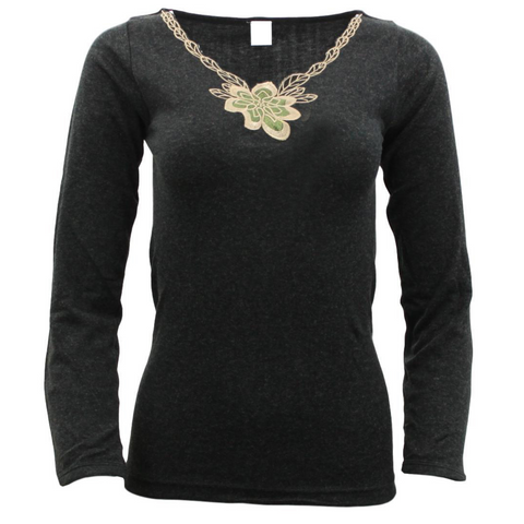 Ladies Merino Wool Blend Long Sleeve Thermal Spencer Top Thermals Underwear - Black - 12-14