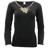 Ladies Merino Wool Blend Long Sleeve Thermal Spencer Top Thermals Underwear - Black - 20-22