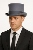 5.5" Premium Australian Wool Felt Top Hat w/ Satin Lining Mad Hatter Magician Tuxedo in Grey
