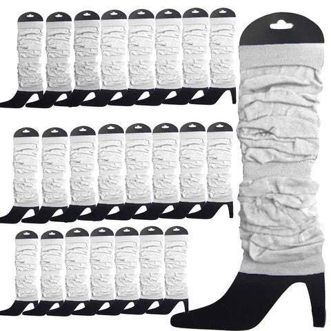 24 LEG WARMERS Knitted Womens Neon Party Knit Ankle Fluro Dance Costume 80s BULK - White