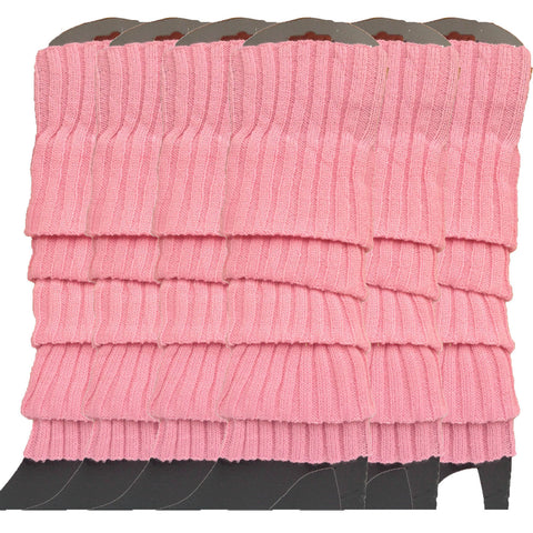 6x Womens Leg Warmers Disco Winter Knit Dance Party Crochet Legging Socks Costume - Light Pink