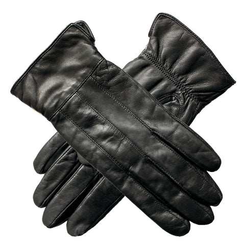 Ladies Genuine Sheepskin Leather Gloves Patch Fleece Lining Warm Winter Womens - Black - L