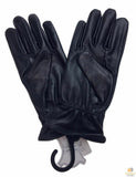 Ladies Genuine Sheepskin Leather Gloves Patch Fleece Lining Warm Winter Womens - Black - L