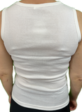 Ladies Sleeveless Singlet Top Womens Summer Basic Tank Shirt Lace Motif Front - Natural - 18-20