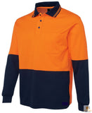 HI VIS LONG SLEEVE POLO SHIRT Top Safety Workwear Fluro Breathable Dry WB - Orange - XXL