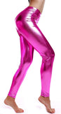 Metallic Leggings Stretchy Pants Neon Fluro Shiny Glossy Dress Up Dance Party - Hot Pink