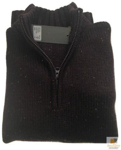 Mens Knit Jumper Pullover Sweater Knitted Casual Stretch Warm Winter  - Half Zip Burgundy 97 (KW14) - L