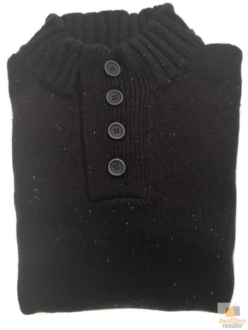Mens Knit Jumper Pullover Sweater Knitted Casual Stretch Warm Winter  - 4 Button Mulberry 94 (KW16) - L