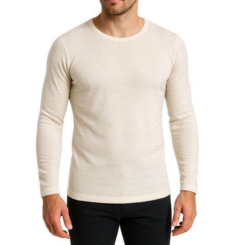Thermo Fleece Mens 100% Pure Merino Wool Thermal Top Long Sleeve - Natural In Australia - Darrahopens