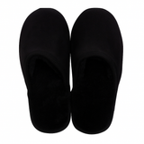 100% Sheepskin Moccasin Slippers Winter Genuine Scuffs Slip On Mens Womens - Black (without fur) - 9