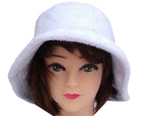 Terry Towelling BUCKET HAT Daggy Fishing Camping Lad Cap Retro  100% COTTON - White - Small