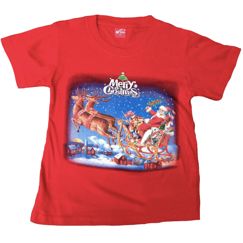100% Cotton Kids Christmas T Shirt Xmas Top Santa Red White Party Costume - Red - Large (8-10 Years Old)