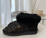 Womens Australian Sheepskin Wool Fur Mini UGG Ankle Boots in Black - 5
