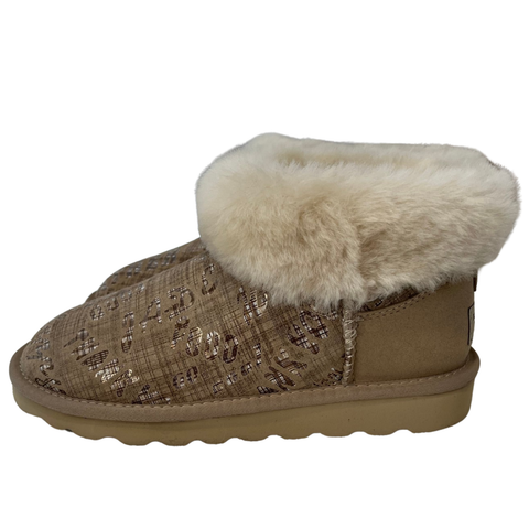Womens Australian Sheepskin Wool Fur Mini UGG Ankle Boots in Sand - 5