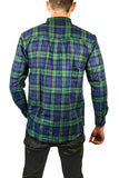Mens Flannelette Long Sleeve Shirt 100% Cotton Check Authentic Flannel - Full Placket - Green - L