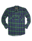 Mens Flannelette Long Sleeve Shirt 100% Cotton Check Authentic Flannel - Full Placket - Green - L