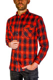 Mens Flannelette Long Sleeve Shirt 100% Cotton Check Authentic Flannel - Full Placket - Red - 7XL