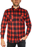 Mens Flannelette Long Sleeve Shirt 100% Cotton Check Authentic Flannel - Full Placket - Red - 8XL