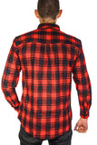 Mens Flannelette Long Sleeve Shirt 100% Cotton Check Authentic Flannel - Full Placket - Red - 9XL