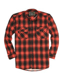 Mens Flannelette Long Sleeve Shirt 100% Cotton Check Authentic Flannel - Full Placket - Red - L