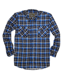 Mens Flannelette Long Sleeve Shirt 100% Cotton Check Authentic Flannel - Full Placket - Turquoise/Black - 3XL