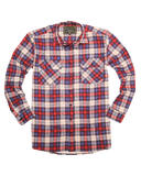 Mens Flannelette Long Sleeve Shirt 100% Cotton Check Authentic Flannel - Full Placket - Navy/Red/White - L