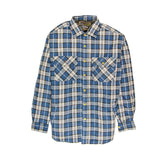 Mens Flannelette Long Sleeve Shirt 100% Cotton Check - Full Placket - Spanish Blue - S