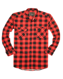 Mens 100% Cotton Flannelette Shirt Long Sleeve Check Authentic Flannel - Red/Black - XXL