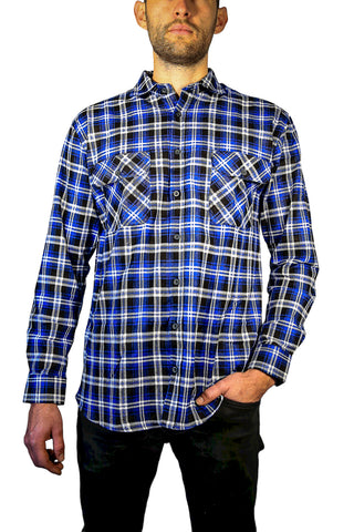 Mens 100% Cotton Flannelette Shirt Long Sleeve Check Authentic Flannel - Denim - 3XL