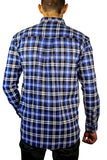 Mens 100% Cotton Flannelette Shirt Long Sleeve Check Authentic Flannel - Denim - 8XL