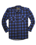 Mens 100% Cotton Flannelette Shirt Long Sleeve Check Authentic Flannel - Blue - 8XL