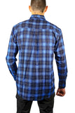 Mens 100% Cotton Flannelette Shirt Long Sleeve Check Authentic Flannel - Blue - 9XL