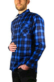 Mens 100% Cotton Flannelette Shirt Long Sleeve Check Authentic Flannel - Blue - 9XL