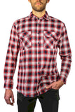 Mens 100% Cotton Flannelette Shirt Long Sleeve Check Authentic Flannel - Red/Navy - 5XL