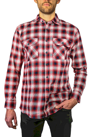Mens 100% Cotton Flannelette Shirt Long Sleeve Check Authentic Flannel - Red/Navy - 8XL