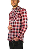 Mens 100% Cotton Flannelette Shirt Long Sleeve Check Authentic Flannel - Red/Navy - 9XL