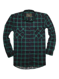 Mens 100% Cotton Flannelette Shirt Long Sleeve Check Authentic Flannel - Green/Navy - 8XL