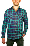 Mens 100% Cotton Flannelette Shirt Long Sleeve Check Authentic Flannel - Green/Navy - L