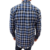 Mens Flannelette Long Sleeve Pullover Shirt 100% Cotton Flannel - Half Placket - Blue/Black - 6XL