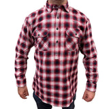 Mens Flannelette Long Sleeve Pullover Shirt 100% Cotton Flannel - Half Placket - Red/Black - XL