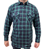 Mens Flannelette Long Sleeve Pullover Shirt 100% Cotton Flannel - Half Placket - Green/Navy - 5XL