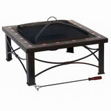 30" Square Slate Tile Fire Pit Outdoor Patio Heater Fireplace