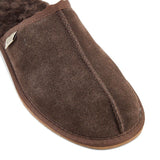 GROSBY Buck UGG Mens Sheepskin Slippers Scuff Slip On Leather Moccasins in Chocolate