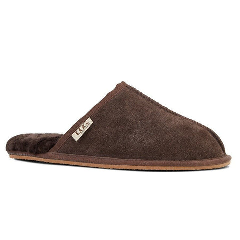 GROSBY Buck UGG Mens Sheepskin Slippers Scuff Slip On Leather Moccasins in Chocolate In Australia - Darrahopens