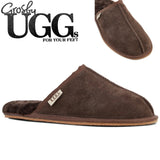GROSBY Buck UGG Mens Sheepskin Slippers Scuff Slip On Leather Moccasins in Chocolate In Australia - Darrahopens