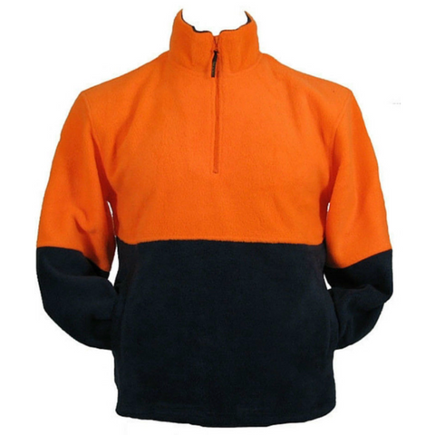 HI VIS POLAR FLEECE Jumper 1/2 Half Zip Safety Workwear Fleecy Jacket Unisex - Orange - XXL