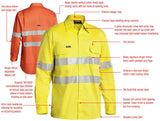 BISLEY 3M Taped Hi Vis Cool Vent Long Sleeve Industrial Shirt Workwear Cotton - BS6445T_BBLY - 4XL