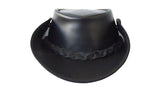 Jacaru Boundary Rider Bovine Cow Leather Hat Chinstrap Side Snaps - Black