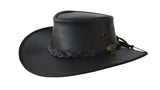 Jacaru Boundary Rider Bovine Cow Leather Hat Chinstrap Side Snaps - Black