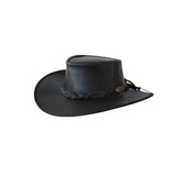 Jacaru Boundary Rider Bovine Cow Leather Hat Chinstrap Side Snaps - Black